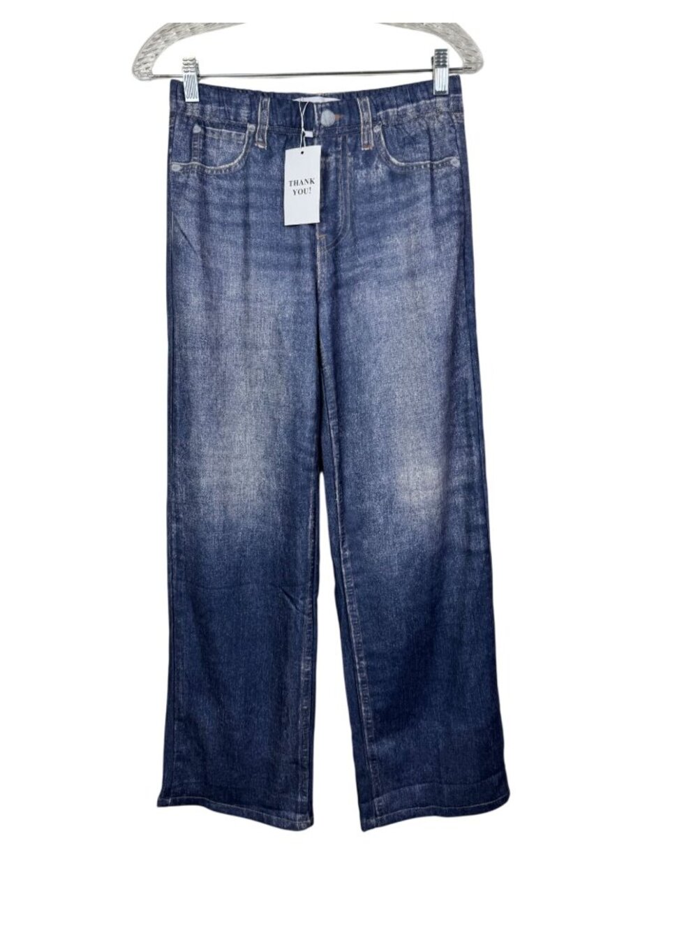 NWT Mila Rosabella Womens Wide Leg Elastic Waist Faux Denim Jeans Medium Blue